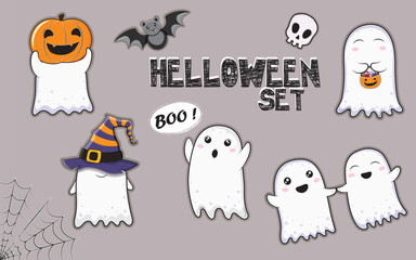 halloween set cute cartoon ghosts