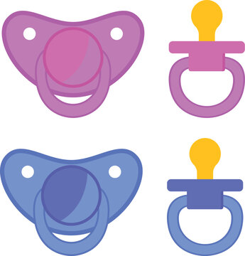 Pacifier soother, binky or dummy, piece, bobo, nookie, teething ring, device, sugar tit, teether, comforter, soother, Dodie pink and blue stock vector image