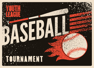 Baseball Youth League tournament typographical vintage grunge style poster design. Retro vector illustration.