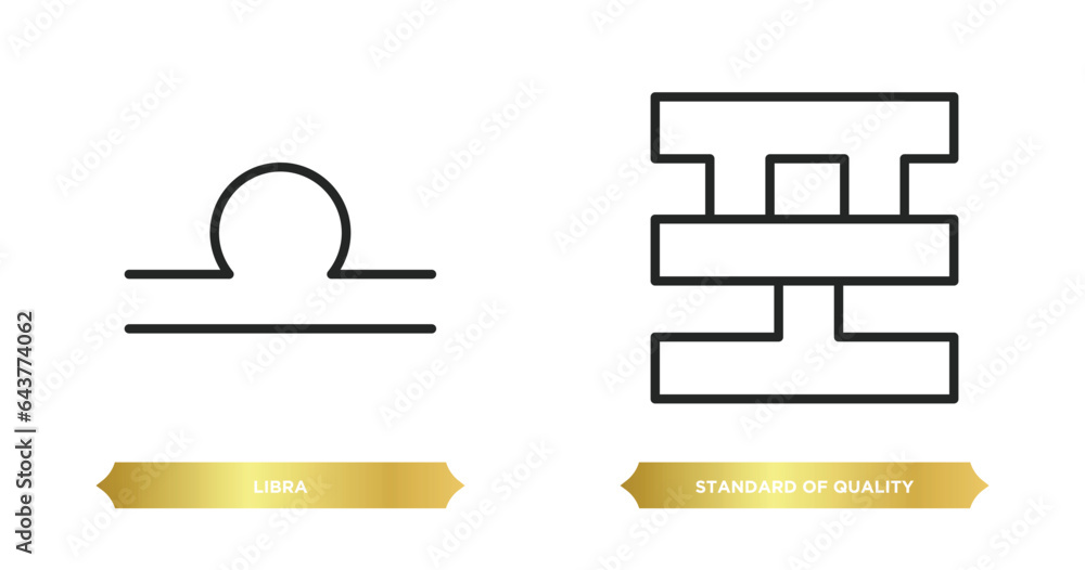 Poster two editable outline icons from zodiac concept. thin line icons such as libra, standard of quality v