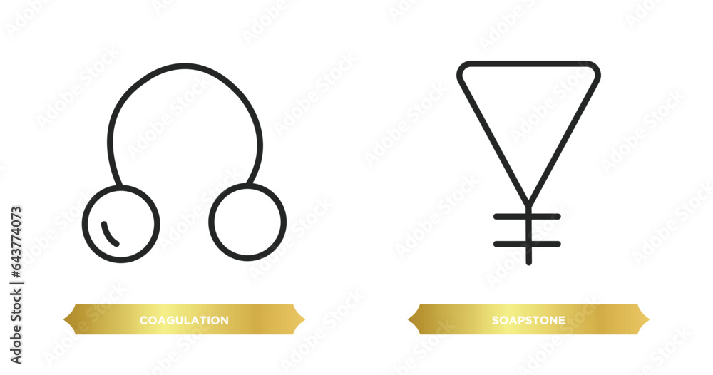 Poster two editable outline icons from zodiac concept. thin line icons such as coagulation, soapstone vecto