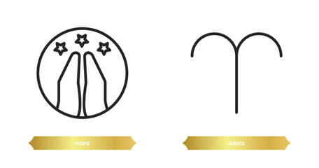 two editable outline icons from zodiac concept. thin line icons such as hope, aries vector.