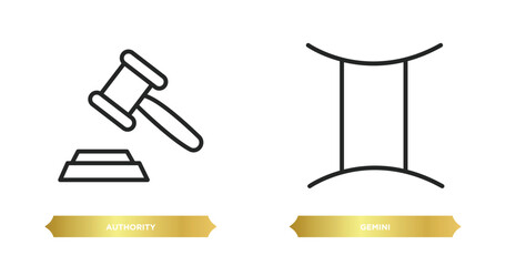 two editable outline icons from zodiac concept. thin line icons such as authority, gemini vector.
