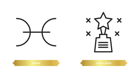 two editable outline icons from zodiac concept. thin line icons such as pisces, excellence vector.