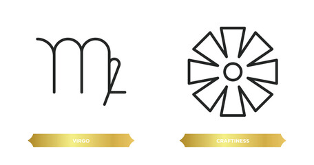 two editable outline icons from zodiac concept. thin line icons such as virgo, craftiness vector.