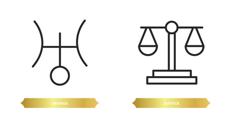 two editable outline icons from zodiac concept. thin line icons such as uranus, justice vector.