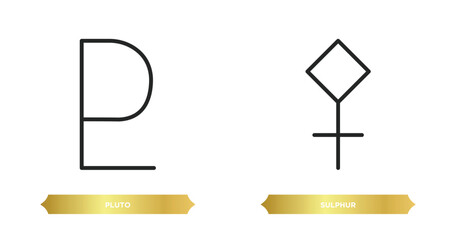 two editable outline icons from zodiac concept. thin line icons such as pluto, sulphur vector.