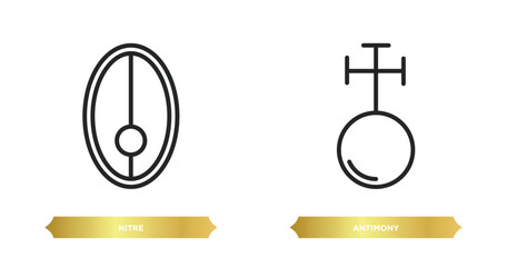 two editable outline icons from zodiac concept. thin line icons such as nitre, antimony vector.