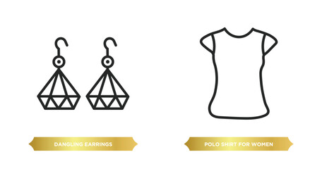 two editable outline icons from woman clothing concept. thin line icons such as dangling earrings, polo shirt for women vector.