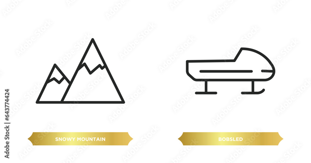 Poster two editable outline icons from winter concept. thin line icons such as snowy mountain, bobsled vect
