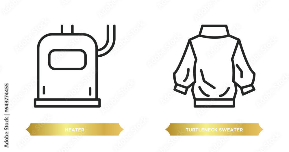 Poster two editable outline icons from winter concept. thin line icons such as heater, turtleneck sweater v
