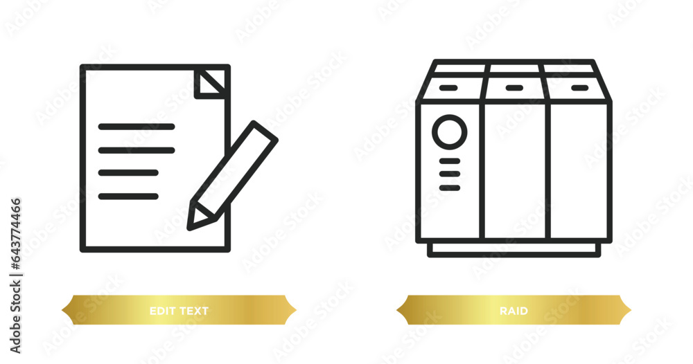 Poster two editable outline icons from web hosting concept. thin line icons such as edit text, raid vector.