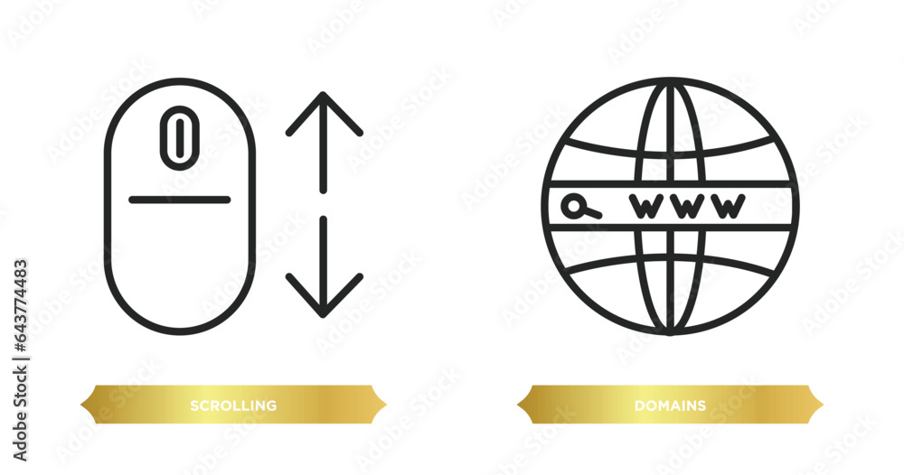 Poster two editable outline icons from web hosting concept. thin line icons such as scrolling, domains vect