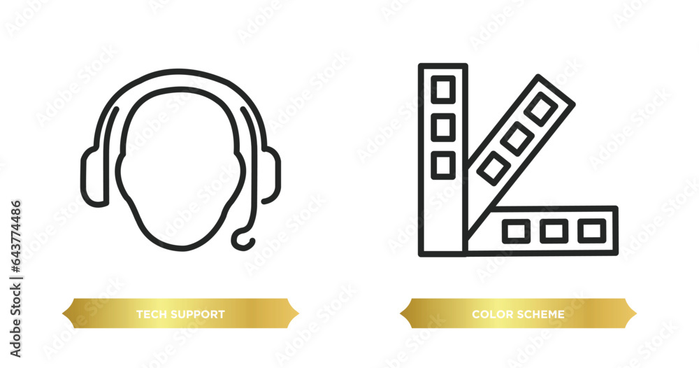 Poster two editable outline icons from web hosting concept. thin line icons such as tech support, color sch