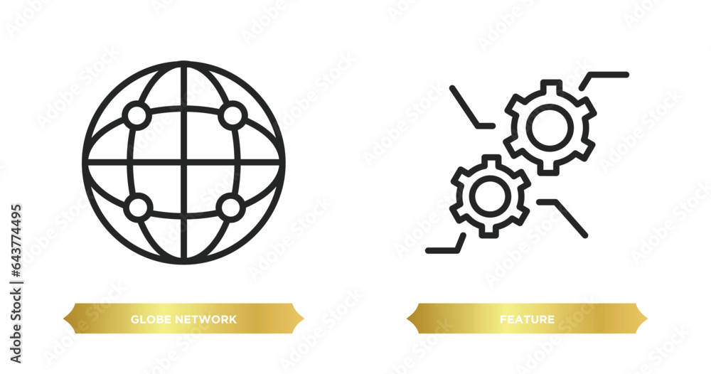 Poster two editable outline icons from web hosting concept. thin line icons such as globe network, feature 