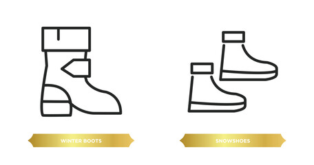 two editable outline icons from winter concept. thin line icons such as winter boots, snowshoes vector.