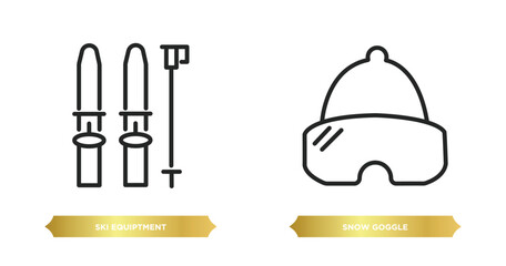 two editable outline icons from winter concept. thin line icons such as ski equiptment, snow goggle vector.