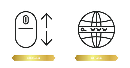 Obraz premium two editable outline icons from web hosting concept. thin line icons such as scrolling, domains vector.