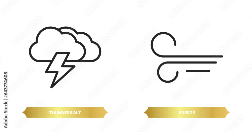 Poster two editable outline icons from weather concept. thin line icons such as thunderbolt, breeze vector.