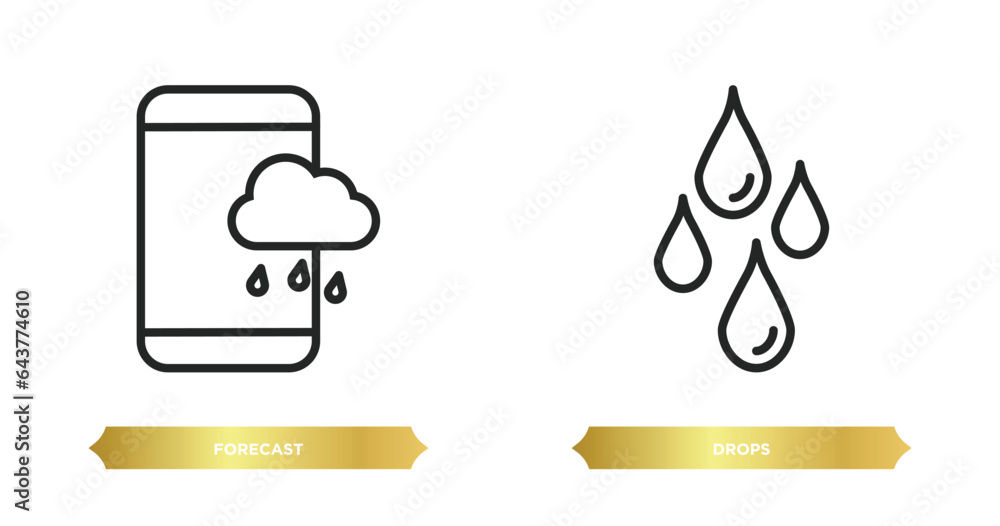Poster two editable outline icons from weather concept. thin line icons such as forecast, drops vector.