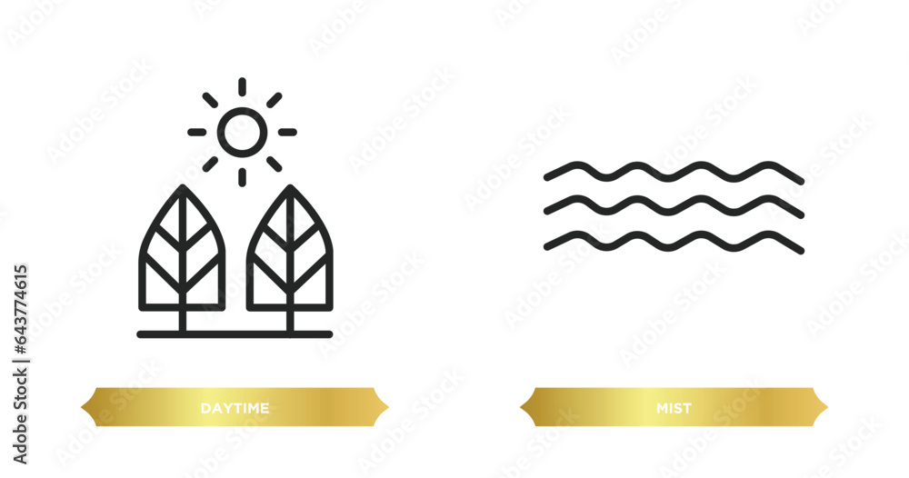 Poster two editable outline icons from weather concept. thin line icons such as daytime, mist vector.