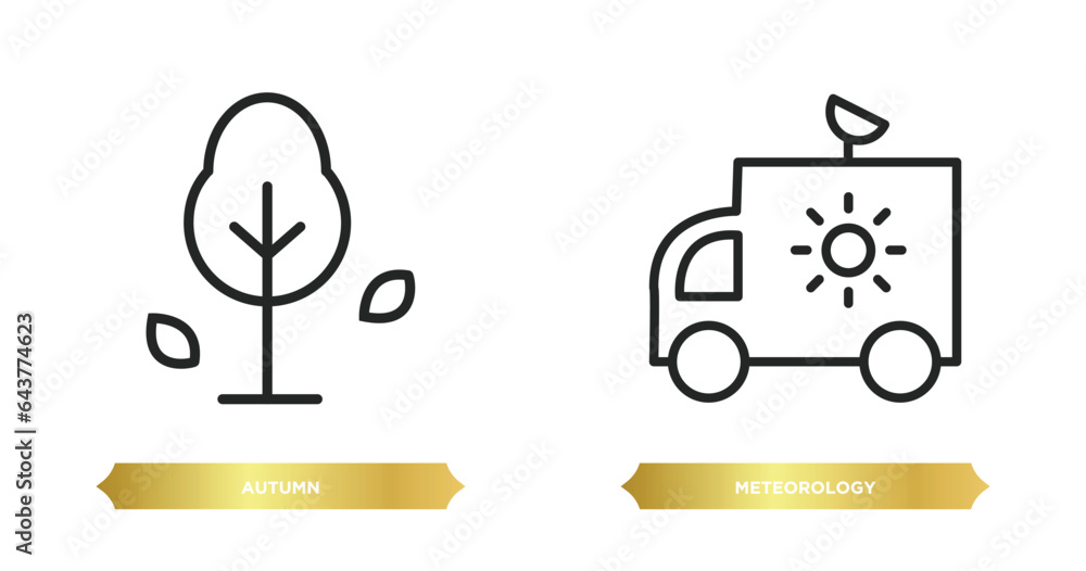 Poster two editable outline icons from weather concept. thin line icons such as autumn, meteorology vector.