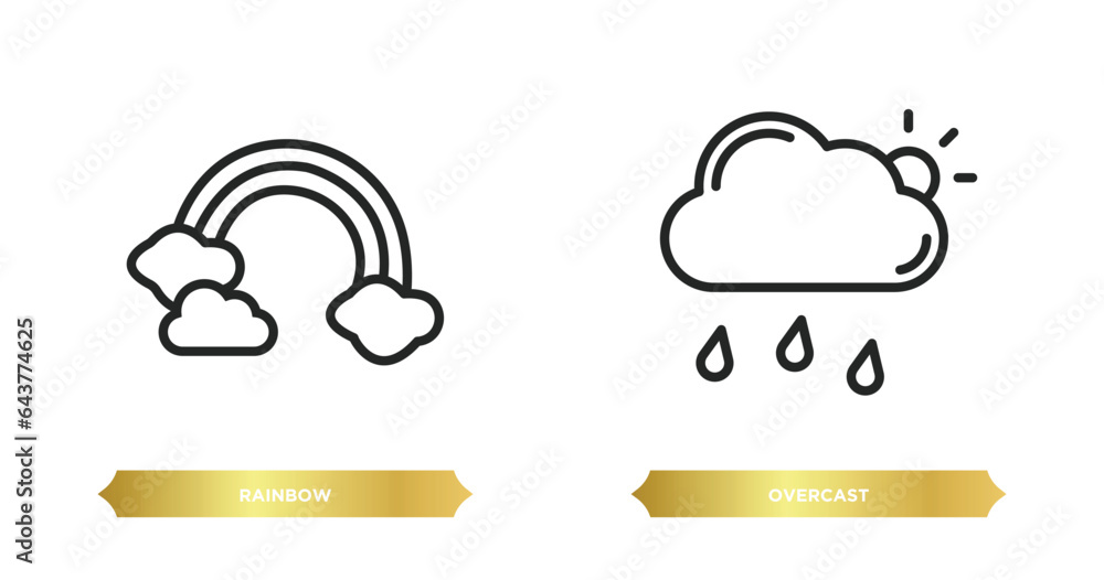 Aufkleber two editable outline icons from weather concept. thin line icons such as rainbow, overcast vector.