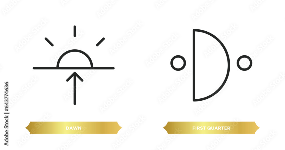 Poster two editable outline icons from weather concept. thin line icons such as dawn, first quarter vector.