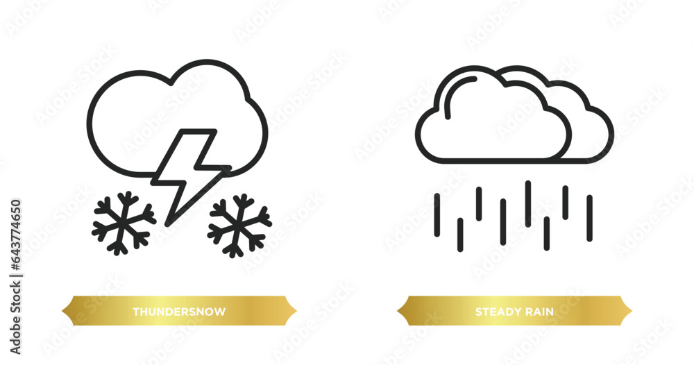Poster two editable outline icons from weather concept. thin line icons such as thundersnow, steady rain ve
