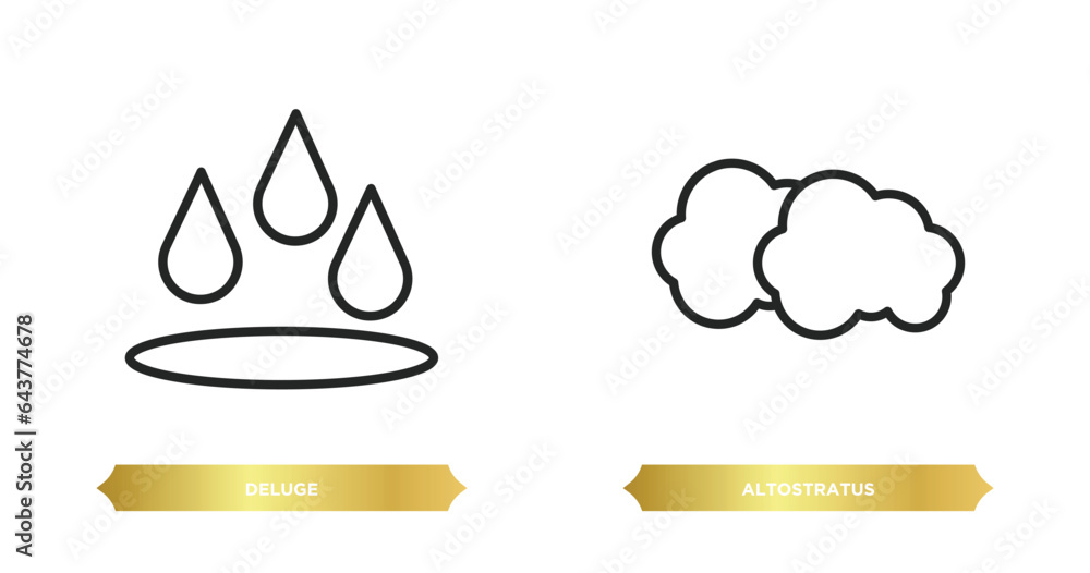 Poster two editable outline icons from weather concept. thin line icons such as deluge, altostratus vector.