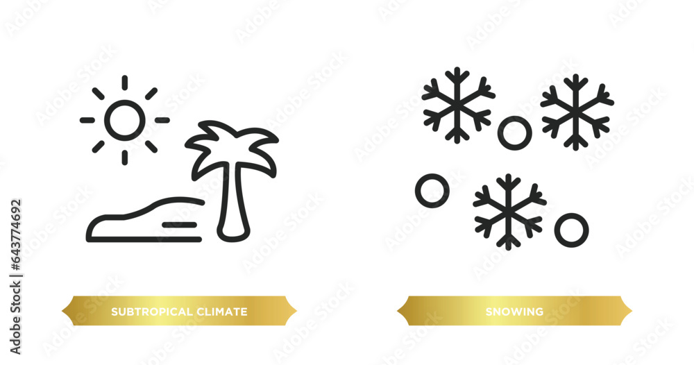 Poster two editable outline icons from weather concept. thin line icons such as subtropical climate, snowin