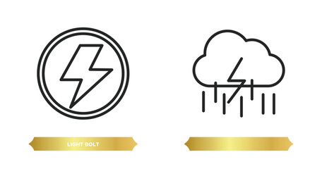 two editable outline icons from weather concept. thin line icons such as light bolt, vector.