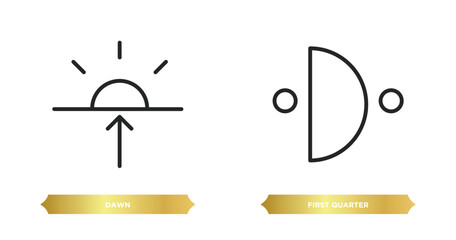 two editable outline icons from weather concept. thin line icons such as dawn, first quarter vector.