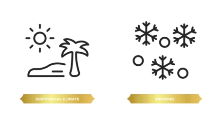 Fotobehang two editable outline icons from weather concept. thin line icons such as subtropical climate, snowing vector. © IconArt