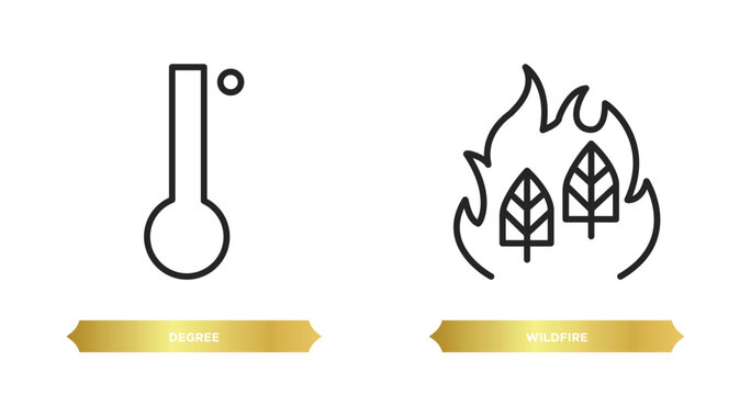 two editable outline icons from weather concept. thin line icons such as degree, wildfire vector.