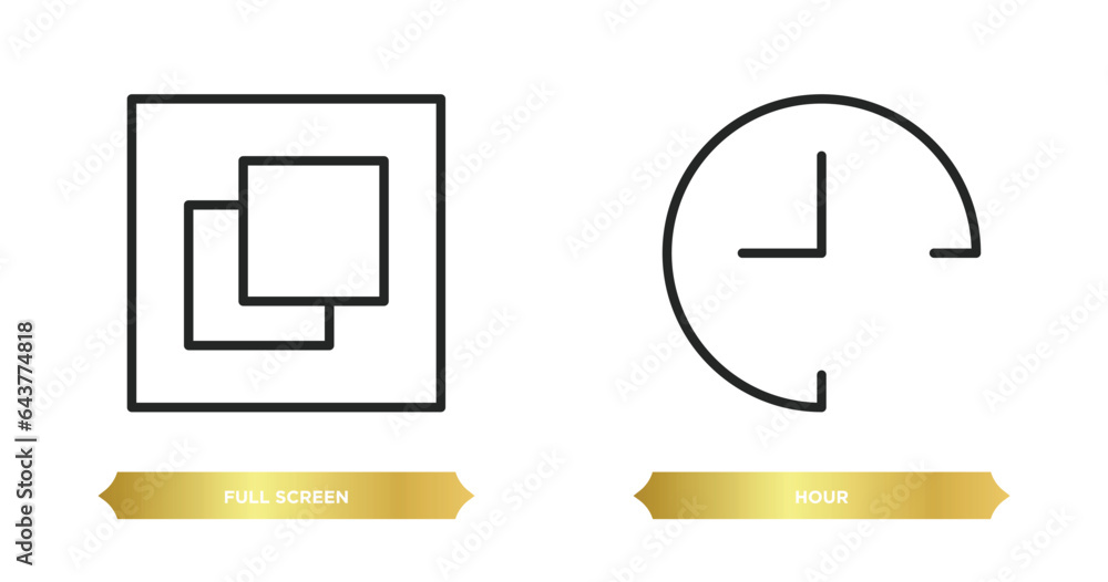 Poster two editable outline icons from user interface concept. thin line icons such as full screen, hour ve