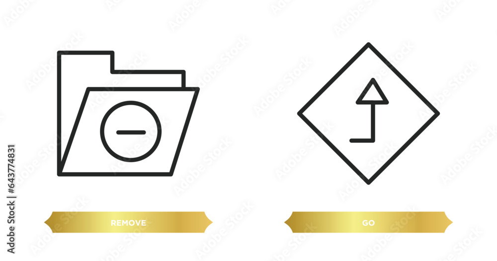 Poster two editable outline icons from user interface concept. thin line icons such as remove, go vector.