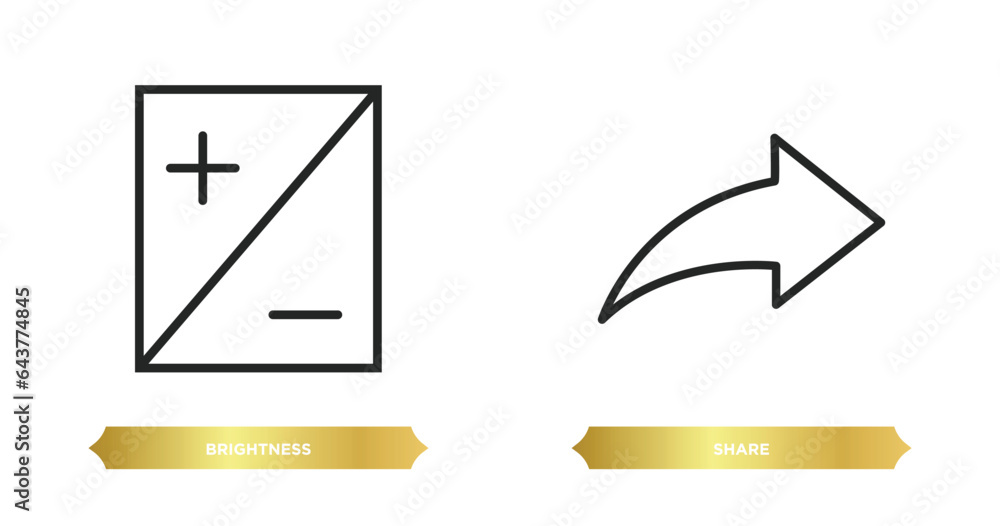 Poster two editable outline icons from user interface concept. thin line icons such as brightness, share ve