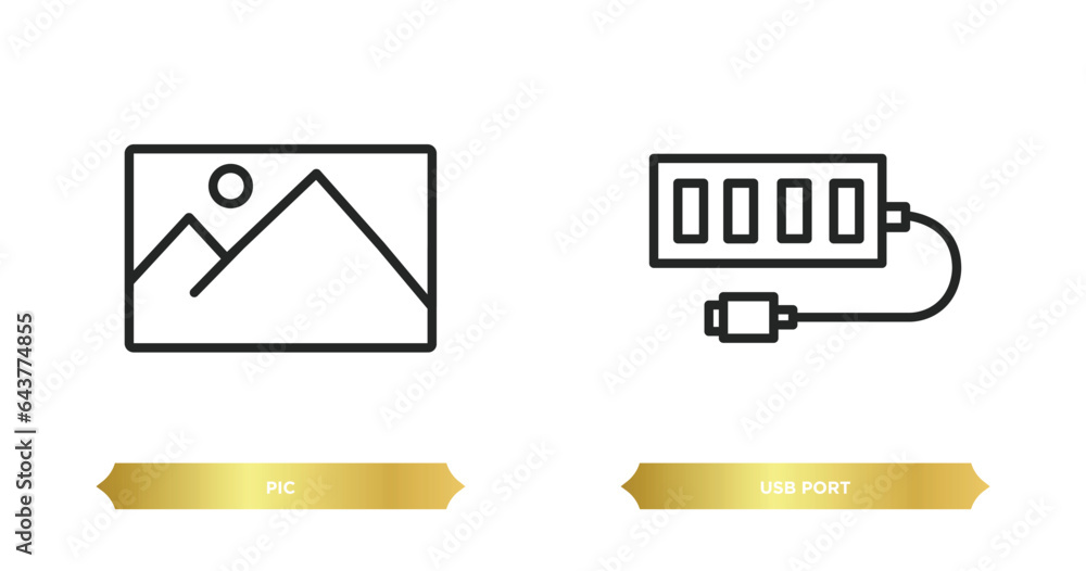 Poster two editable outline icons from user interface concept. thin line icons such as pic, usb port vector