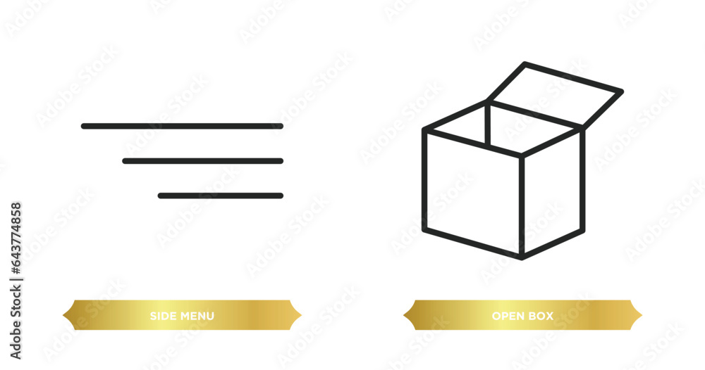 Poster two editable outline icons from user interface concept. thin line icons such as side menu, open box 