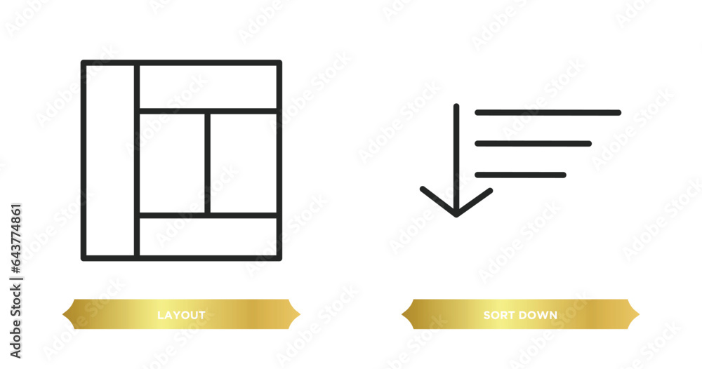 Poster two editable outline icons from user interface concept. thin line icons such as layout, sort down ve