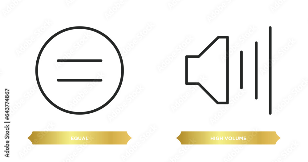 Poster two editable outline icons from user interface concept. thin line icons such as equal, high volume v