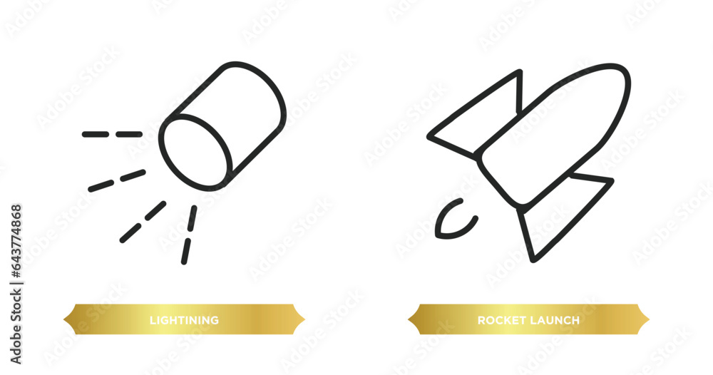 Poster two editable outline icons from user interface concept. thin line icons such as lightining, rocket l