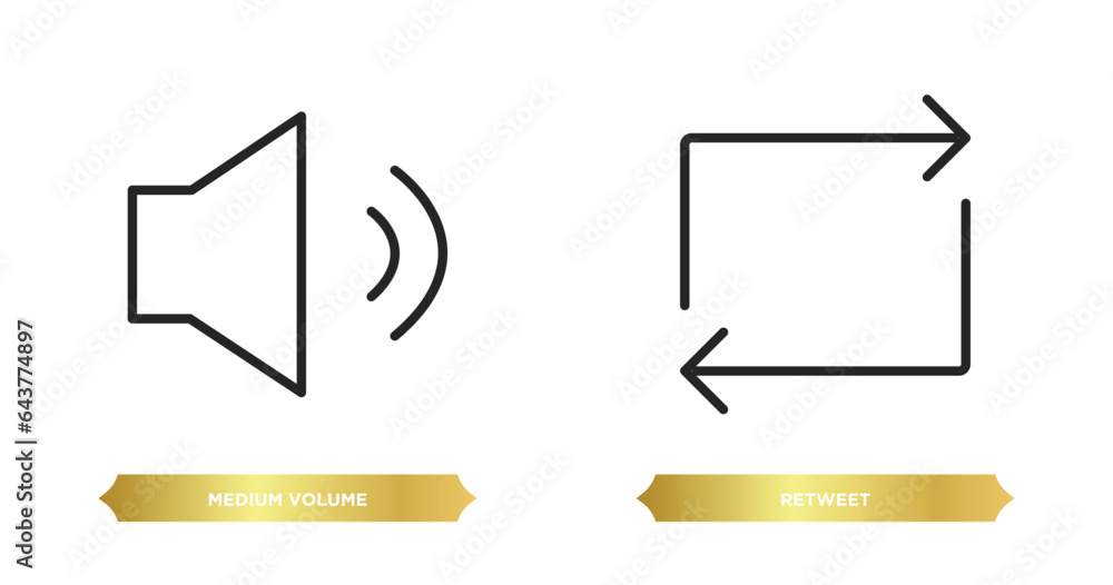 Poster two editable outline icons from user interface concept. thin line icons such as medium volume, retwe