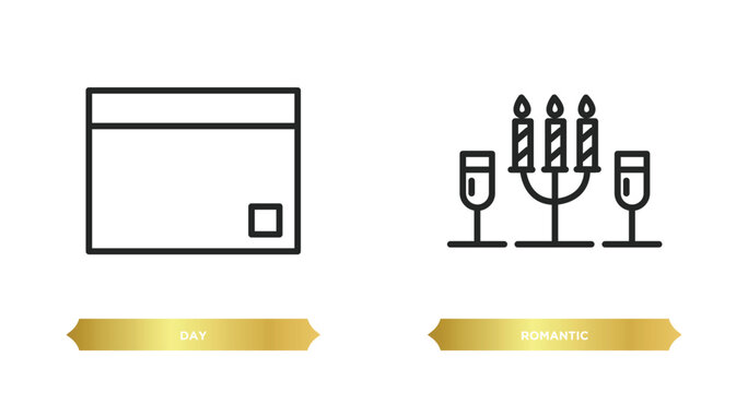 two editable outline icons from valentines day concept. thin line icons such as day, romantic vector.