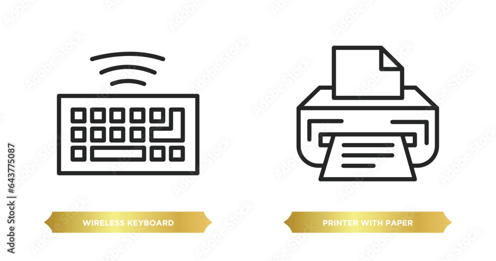 Poster two editable outline icons from ultimate glyphicons concept. thin line icons such as wireless keyboa