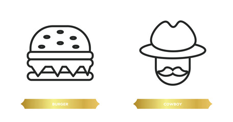 two editable outline icons from united states of america concept. thin line icons such as burger, cowboy vector.