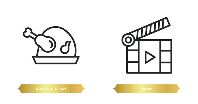 two editable outline icons from united states of america concept. thin line icons such as roasted turkey, movie vector.