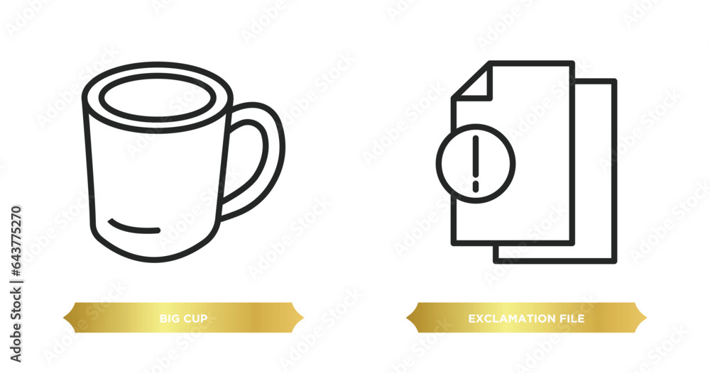 Poster two editable outline icons from ultimate glyphicons concept. thin line icons such as big cup, exclam