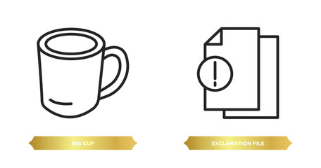 two editable outline icons from ultimate glyphicons concept. thin line icons such as big cup, exclamation file vector.